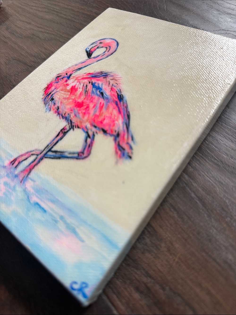 Hand-Painted Pink Flamingo Canvas Art